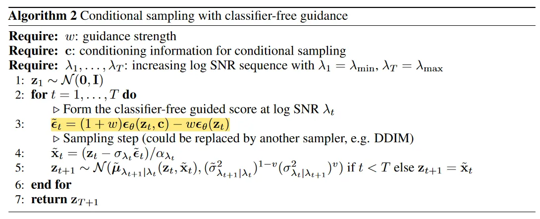 classifier-free guidance: sampling