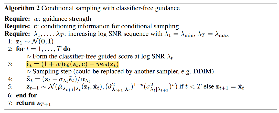 classifier-free guidance: sampling